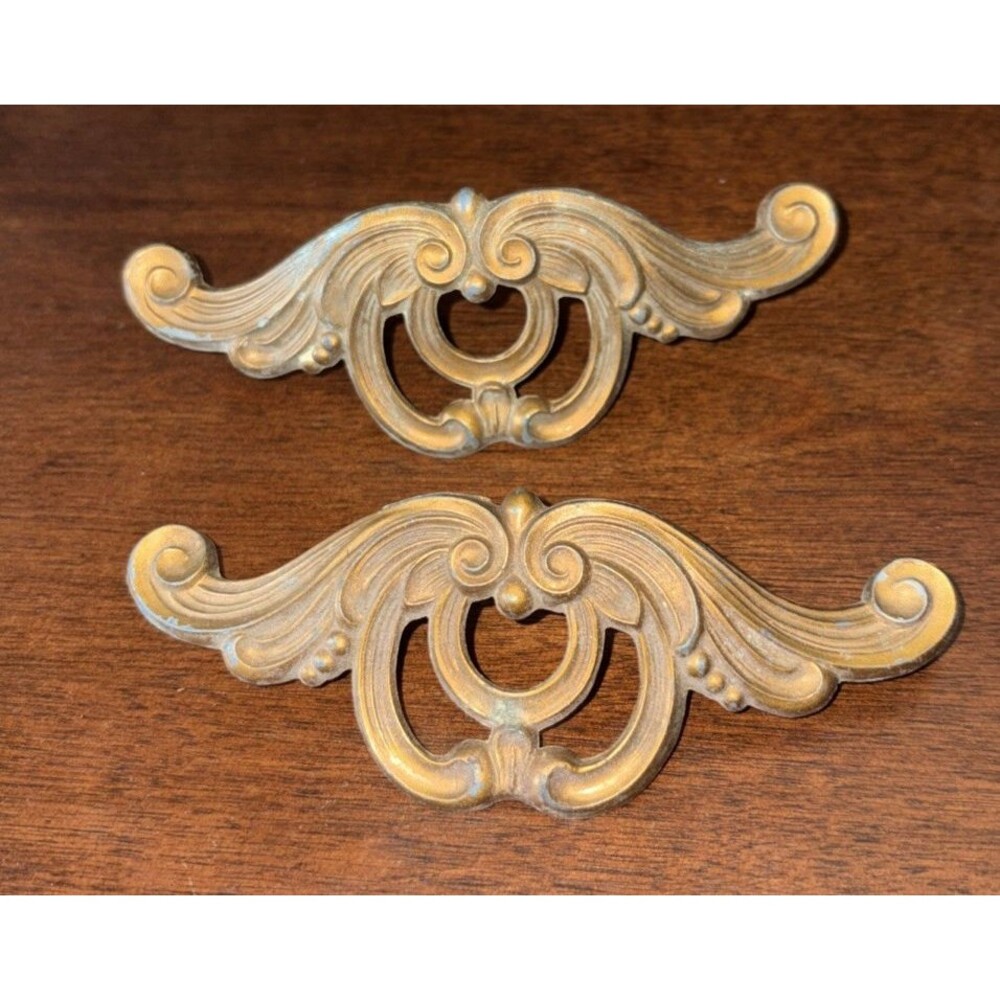 Vintage Antique Metal Drawer Pulls Set of 2 French Provincial Rococo Style